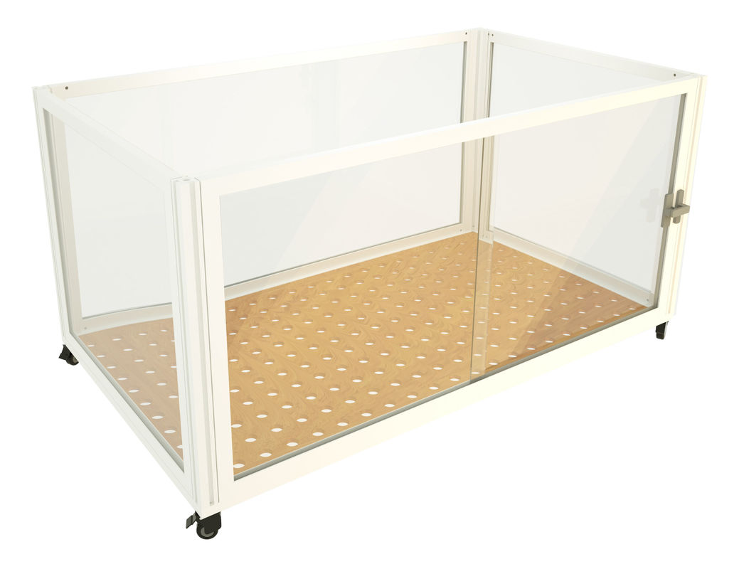 White Pet Carrier Training Cage  Metal Dog Cage  With 4 Wheels Sliding Doors Portable Design